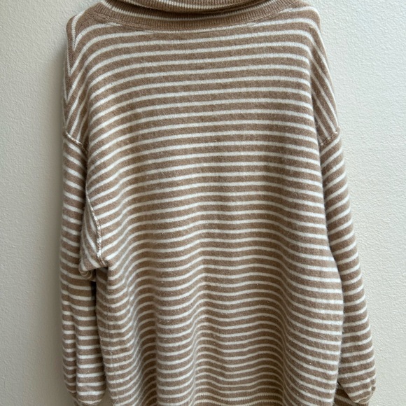 Free People Striped Oversized Cowl Neck Sweater - Size Large, Tan/White - Picture 7 of 10